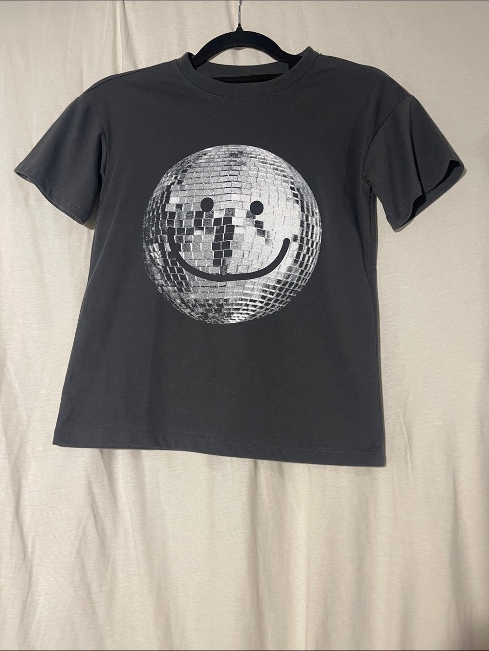 Cat & Jack Black Tee with Silver Disco Smiley